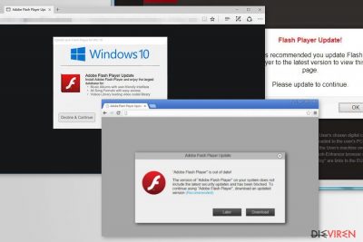 Beispiele für die "Adobe Flash Player is out of date"-Betrugsmasche