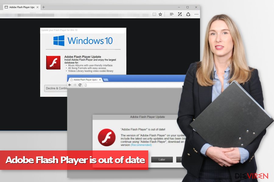 Abbildung von "Adobe Flash Player is out of date"-Pop-ups
