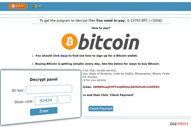 Onion website with instructions how to pay a ransom to Cry128 ransomware authors