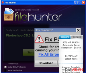 FileHunter virus displaying pop-up advertisements