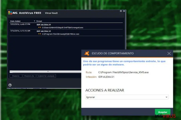 Showing idp.alexa.51 detected by AVG