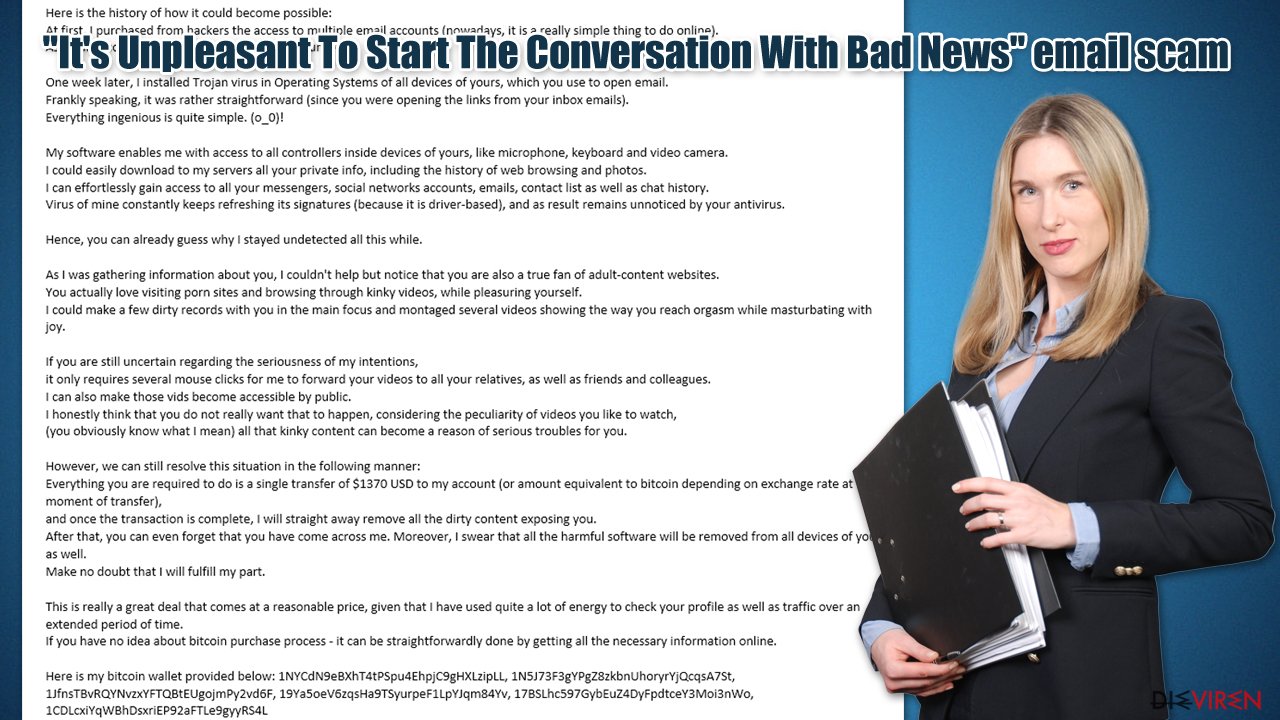 „It’s Unpleasant To Start The Conversation With Bad News“ email scam