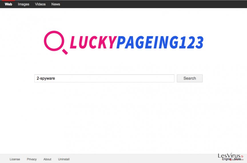 Luckypageing123.com hijacker virus screenshot