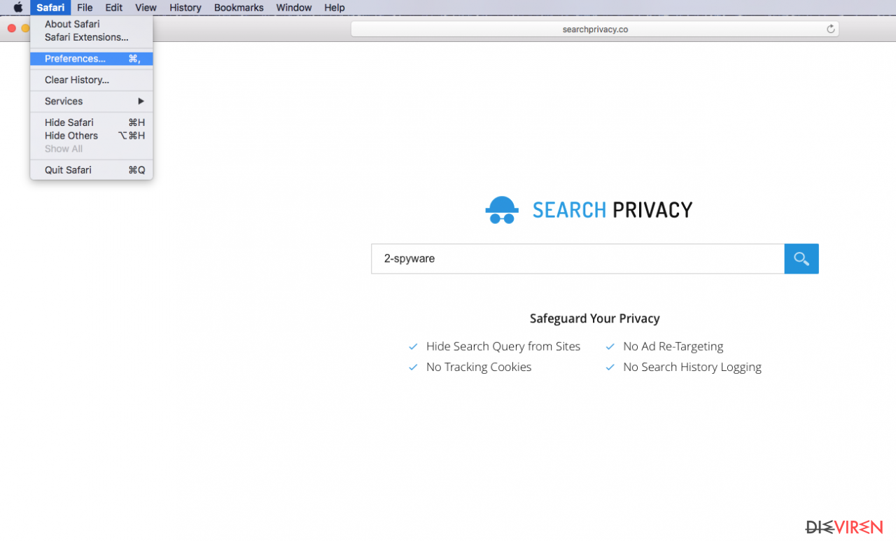 The image showing Search Privacy hijack on Safari