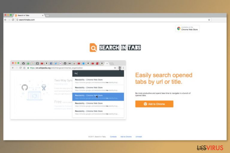 Screenshot der Downloadseite von Search In Tabs