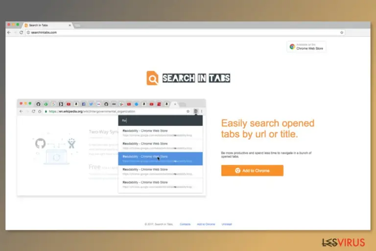The screenshot of Search In Tabs download page