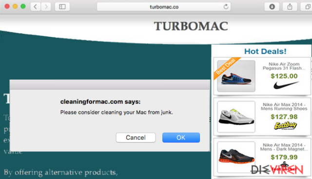 The official site of TurboMac virus and its ads