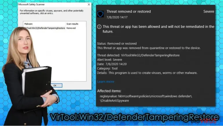 VirTool:Win32/DefenderTamperingRestore virus
