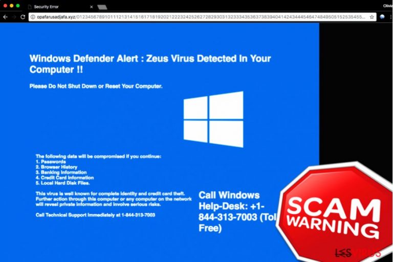 "Windows Defender Alert: Zeus Virus"-Supportbetrug