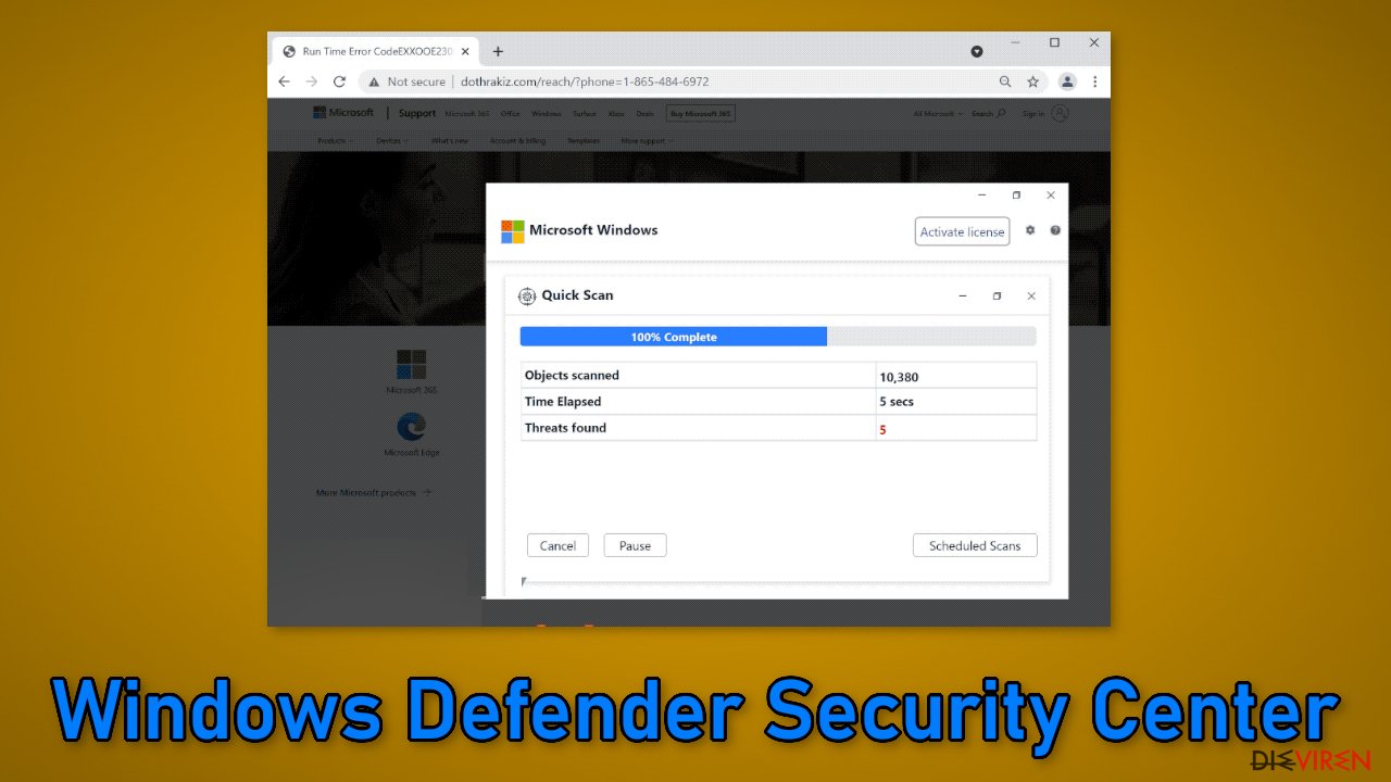 „Windows Defender Security Center“ pop-up scam